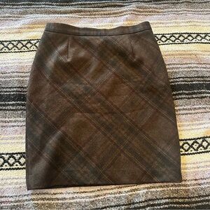 ll bean • vintage brown plaid wool pencil skirt knee length lined classic wool